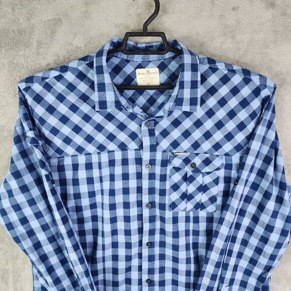 Men's Marc Ecko Shirt Blue Checkered Button-Up Long Sleeve Size XL - Picture 4 of 11